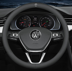 Чехол оплетка на руль Deluxe с логотипом натуральной кожи для автомобиля Volkswagen