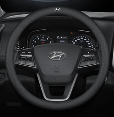 Чехол на руль Lux Ultrathin из натуральной кожи для автомобиля Hyundai Черный
