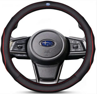 Чехол на руль RocaCar из натуральной кожи для автомобиля Subaru Красный