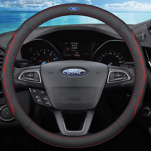 Кожаный чехол на руль автомобиля Ford красный