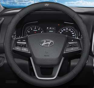 Шкіряний чохол на кермо автомобіля Hyundai чорний