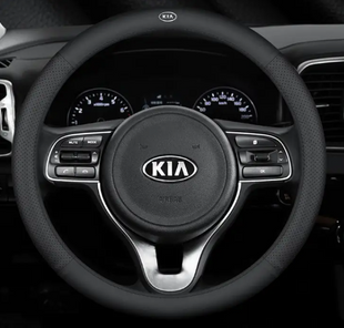 Чехол на руль Lux Ultrathin из натуральной кожи для автомобиля Kia Черный