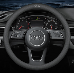 Чехол оплетка на руль Deluxe с логотипом натуральной кожи для автомобиля Audi