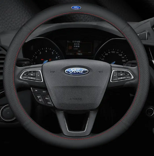 Чехол на руль Lux Ultrathin из натуральной кожи для автомобиля Ford Красный
