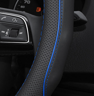 Чехол на руль RocaCar из натуральной кожи для автомобиля Volvo Синий
