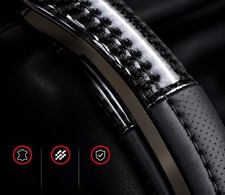 Чехол на руль Carbon из натуральной кожи для автомобиля Fiat