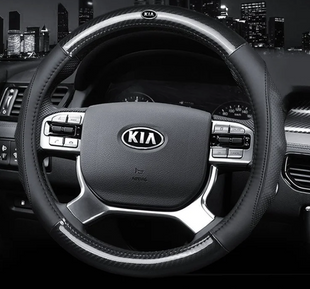 Чохол на кермо Carbon із натуральної шкіри для автомобіля KIA