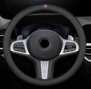 Чехол на руль Lux Ultrathin из натуральной кожи для автомобиля Fiat Черный