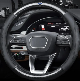 Чохол на кермо Carbon із натуральної шкіри для автомобіля Volvo