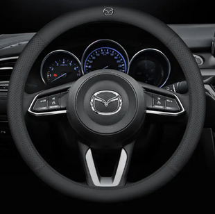 Чехол на руль Lux Ultrathin из натуральной кожи для автомобиля Mazda Черный