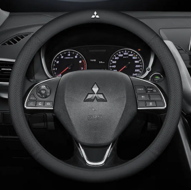 Чехол на руль Lux Ultrathin из натуральной кожи для автомобиля Mitsubishi Черный