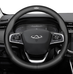 Кожаный чехол на руль с перфорацией для автомобиля Chery черный