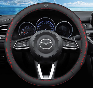 Кожаный чехол на руль автомобиля Mazda красный